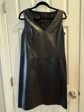 Akris Black 100% Leather Sleeveless V-Neck Sheath Dress
